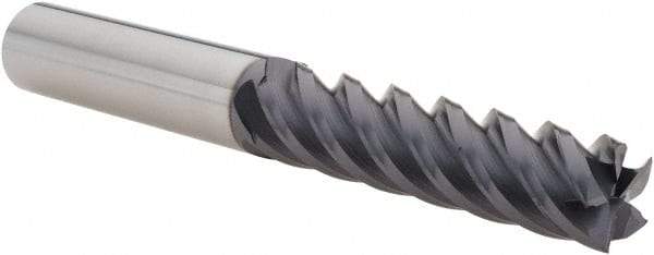 Value Collection - 1/2", 2" LOC, 1/2" Shank Diam, 4" OAL, 5 Flute, Solid Carbide Square End Mill - Single End, TiAlN Finish, Spiral Flute, 45° Helix, Right Hand Cut, Right Hand Flute - Exact Tool & Supply