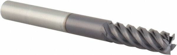 Value Collection - 1/4", 3/4" LOC, 1/4" Shank Diam, 2-1/2" OAL, 5 Flute, Solid Carbide Square End Mill - Single End, TiAlN Finish, Spiral Flute, 45° Helix, Right Hand Cut, Right Hand Flute - Exact Tool & Supply