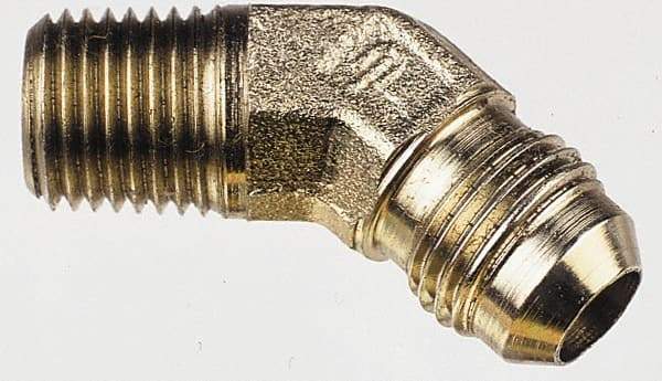 Parker - 1/2" Tube OD, 37° Steel Flared Tube Male 45° Elbow - 3/4 NPTF, Flare x MNPTF Ends - Exact Tool & Supply