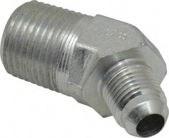 Parker - 3/8" Tube OD, 37° Steel Flared Tube Male 45° Elbow - 1/2 NPTF, Flare x MNPTF Ends - Exact Tool & Supply