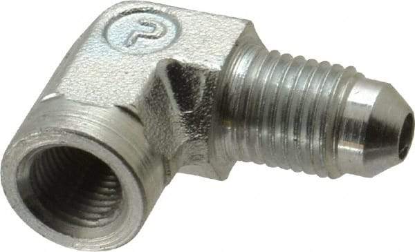 Parker - 1/4" Tube OD, 37° Steel Flared Tube Female Elbow - 1/8 NPTF, Flare x FNPTF Ends - Exact Tool & Supply