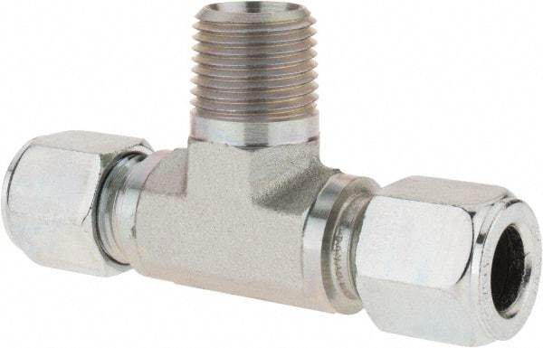 Parker - Metal Flareless Bite Tube Male Branch Tee - 1/2 NPTF - Exact Tool & Supply