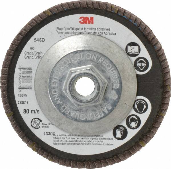 3M - 4-1/2" 60 Grit 5/8-11 Center Hole Type 29 Zirconia Alumina Flap Disc - Exact Tool & Supply