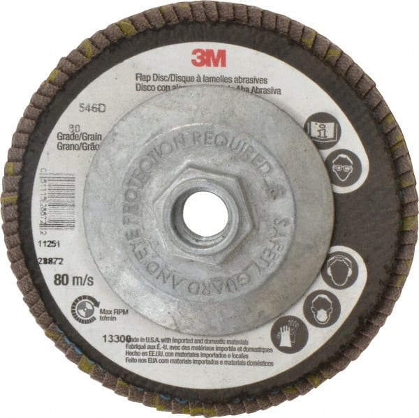 3M - 4-1/2" 80 Grit 5/8-11 Center Hole Type 29 Zirconia Alumina Flap Disc - Exact Tool & Supply