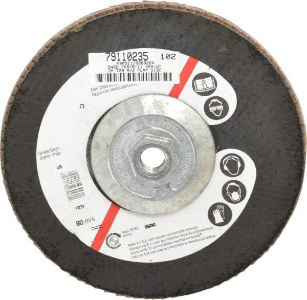 3M - 40 Grit, 7" Disc Diam, 5/8-11 Center Hole, Type 29 Zirconia Alumina Flap Disc - Cloth Backing, Arbor Attaching System, Coated - Exact Tool & Supply