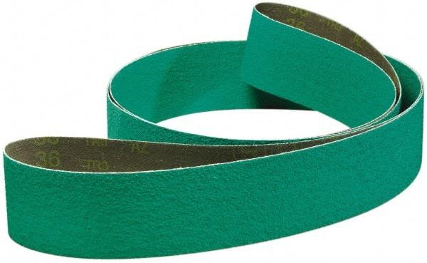 3M - 4" Wide x 132" OAL, 36 Grit, Zirconia Alumina Abrasive Belt - Zirconia Alumina, Very Coarse, Coated, YF Weighted Cloth Backing, Series 577F - Exact Tool & Supply