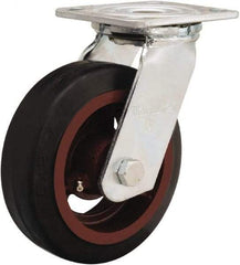 Hamilton - 6" Diam x 2" Wide x 7-1/2" OAH Top Plate Mount Swivel Caster - Rubber Mold on Cast Iron, 410 Lb Capacity, Straight Roller Bearing, 4 x 4-1/2" Plate - Exact Tool & Supply