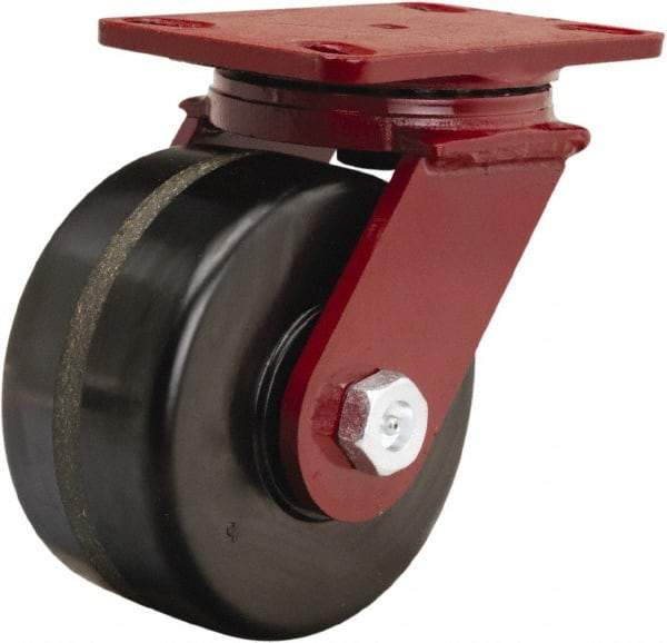 Hamilton - 6" Diam x 3" Wide x 7-1/2" OAH Top Plate Mount Swivel Caster - Phenolic, 2,000 Lb Capacity, Straight Roller Bearing, 4-1/2 x 6-1/2" Plate - Exact Tool & Supply