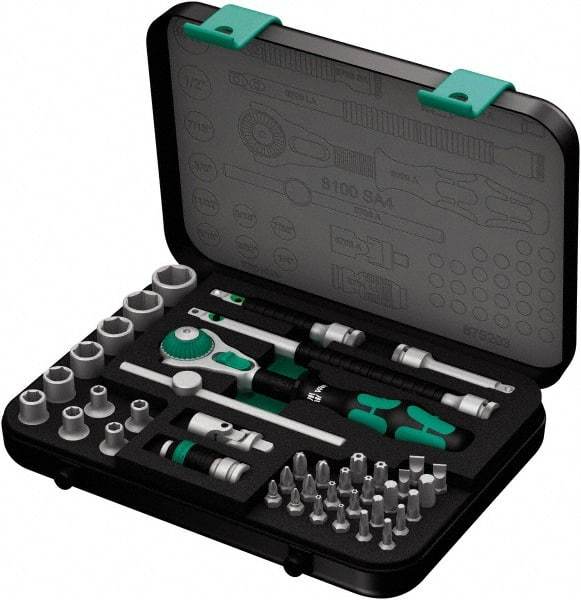 Wera - 41 Piece 1/4" Drive Socket & Bit Set - Comes in Molded Steel Case with High Density Foam Insert - Exact Tool & Supply