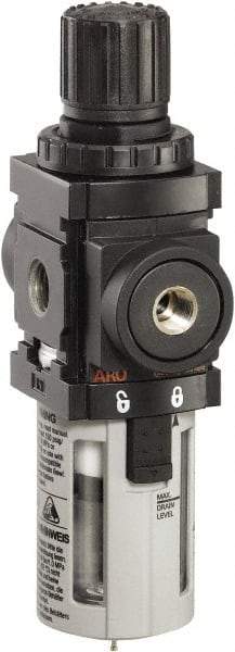 ARO/Ingersoll-Rand - 1/8" NPT Port Miniature 1 Piece Filter/Regulator FRL Unit - Polycarbonate Bowl, 43 SCFM, 150 Max psi, 6.2" High x 1.575" Long, Manual Drain - Exact Tool & Supply