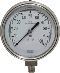 Wika - 4" Dial, 1/4 Thread, 0-100 Scale Range, Pressure Gauge - Lower Connection Mount, Accurate to 1% of Scale - Exact Tool & Supply