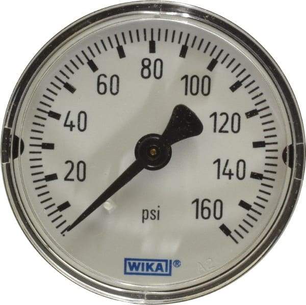 Wika - 2" Dial, 1/4 Thread, 0-160 Scale Range, Pressure Gauge - Center Back Connection Mount, Accurate to 3-2-3% of Scale - Exact Tool & Supply