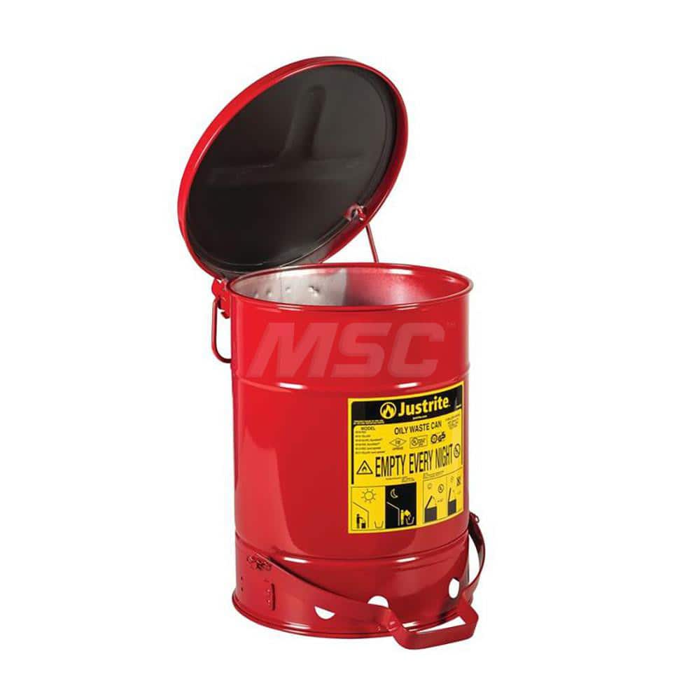 Justrite - Oily Waste Cans & Receptacles; Capacity (Gal.): 6.000 ; Opening Style: Foot Operated ; Color: Red ; Material: Steel ; Height (Inch): 15.88 ; Height (Decimal Inch): 16.000000 - Exact Tool & Supply