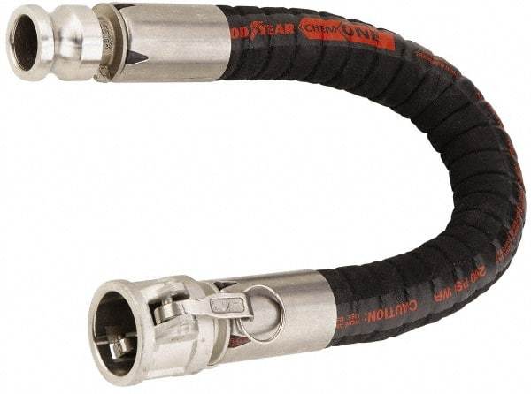 Alliance Hose & Rubber - 1" ID x 1.4" OD x 10' OAL, Cam & Groove Chemical Handling Hose - 200 Max Working psi, -40 to 250°F, 3" Bend Radius, 1" Fitting, Black - Exact Tool & Supply