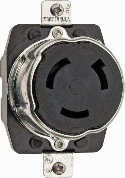 Hubbell Wiring Device-Kellems - 125 VAC, 50 Amp, Self Grounding Receptacle - 2 Poles, 3 Wire, Female End, Black - Exact Tool & Supply