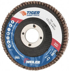Weiler - 40 Grit, 4-1/2" Disc Diam, 7/8" Center Hole, Type 29 Ceramic Flap Disc - 13,000 Max RPM, Phenolic Backing, Arbor Attaching System, Coated - Exact Tool & Supply