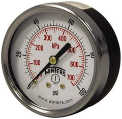 Winters - 2-1/2" Dial, 1/4 Thread, 0-160 Scale Range, Pressure Gauge - Center Back Connection Mount, Accurate to 3-2-3% of Scale - Exact Tool & Supply