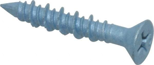 Elco - 3/16" Diam, 1-1/4" OAL, Phillips Drive, Concrete Screw & Masonry Fastener - Steel, Blue StalGard Finish, Includes #2 Drill Bit - Exact Tool & Supply