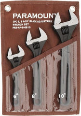 Paramount - 3 Piece, 6 to 10", Adjustable Wrench Set - Inch Measurement Standard, Black Finish, Comes in Canvas Roll - Exact Tool & Supply