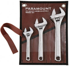 Paramount - 3 Piece, 6" to 10", Adjustable Wrench Set - Inch Measurement Standard, Chrome Finish, Comes in Canvas Roll - Exact Tool & Supply