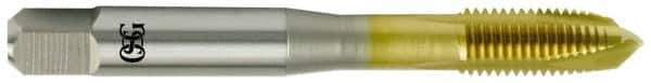 OSG - 5/16-24 UNF, 3 Flute, TiN Finish, Vanadium High Speed Steel Spiral Point Tap - Plug Chamfer, Right Hand Thread, 2-23/32" OAL, 1-1/8" Thread Length, Series 11015 - Exact Tool & Supply