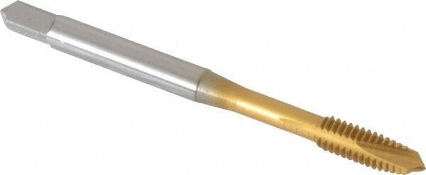 OSG - #8-32 UNC, 3 Flute, TiN Finish, Vanadium High Speed Steel Spiral Point Tap - Plug Chamfer, Right Hand Thread, 2-1/8" OAL, 3/4" Thread Length, Series 11015 - Exact Tool & Supply