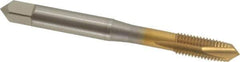 OSG - 1/4-28 UNF, 3 Flute, TiN Finish, Vanadium High Speed Steel Spiral Point Tap - Plug Chamfer, Right Hand Thread, 2-1/2" OAL, 1" Thread Length, 3B Class of Fit, Series 11015 - Exact Tool & Supply