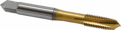 OSG - 5/16-24 UNF, 3 Flute, TiN Finish, Vanadium High Speed Steel Spiral Point Tap - Plug Chamfer, Right Hand Thread, 2-23/32" OAL, 1-1/8" Thread Length, 3B Class of Fit, Series 11015 - Exact Tool & Supply
