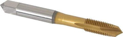 OSG - 5/16-24 UNF, 3 Flute, TiN Finish, Vanadium High Speed Steel Spiral Point Tap - Plug Chamfer, Right Hand Thread, 2-23/32" OAL, 1-1/8" Thread Length, Series 11015 - Exact Tool & Supply
