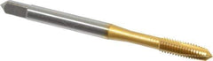 OSG - M4x0.70 Metric Coarse, 3 Flute, TiN Finish, Vanadium High Speed Steel Spiral Point Tap - Plug Chamfer, Right Hand Thread, 2-1/8" OAL, 20mm Thread Length, 6H Class of Fit, Series 11115 - Exact Tool & Supply