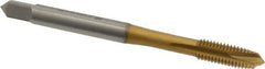OSG - M5x0.80 Metric Coarse, 3 Flute, TiN Finish, Vanadium High Speed Steel Spiral Point Tap - Plug Chamfer, Right Hand Thread, 2-3/8" OAL, 22mm Thread Length, 6H Class of Fit, Series 11115 - Exact Tool & Supply
