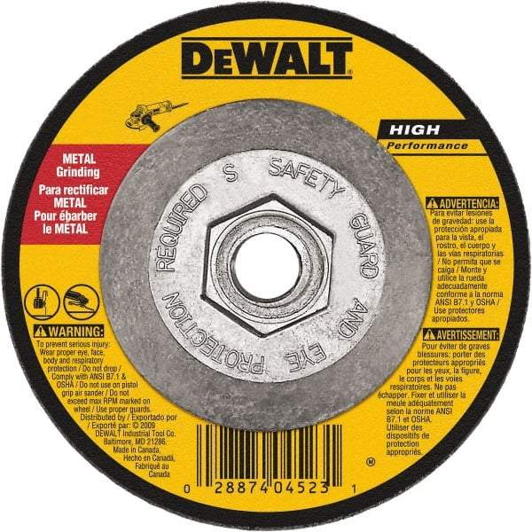 DeWALT - 24 Grit, 5" Wheel Diam, 3/32" Wheel Thickness, Type 27 Depressed Center Wheel - Aluminum Oxide, Diamond Matrix Bond, 12,200 Max RPM, Compatible with Angle Grinder - Exact Tool & Supply