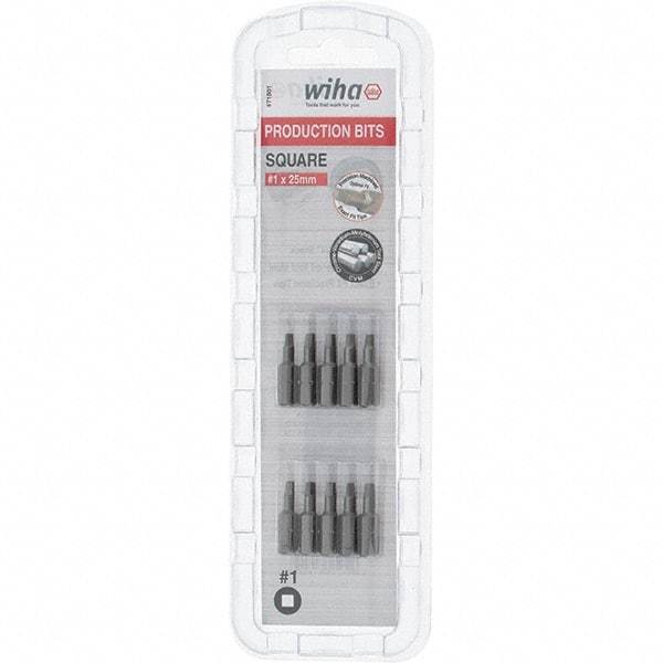 Wiha - 1/4" Drive, #1 Square Screwdriver Bit - 1" OAL - Exact Tool & Supply