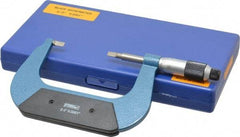 Fowler - 2" to 3" Mechanical Baked Enamel (Frame) & Satin Chrome (Graduations) Coated Blade Micrometer - 0.0002" Accuracy, 0.0001" Graduation, 0.03" Blade Thickness, Ratchet Stop Thimble - Exact Tool & Supply