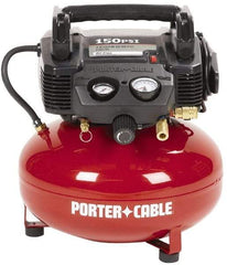 Porter-Cable - 0.8 HP, 2.6 CFM Pancake Electric Oil Free Compressor - 6 Gallon Tank, 10 Amp, 150 Max psi, 120V - Exact Tool & Supply