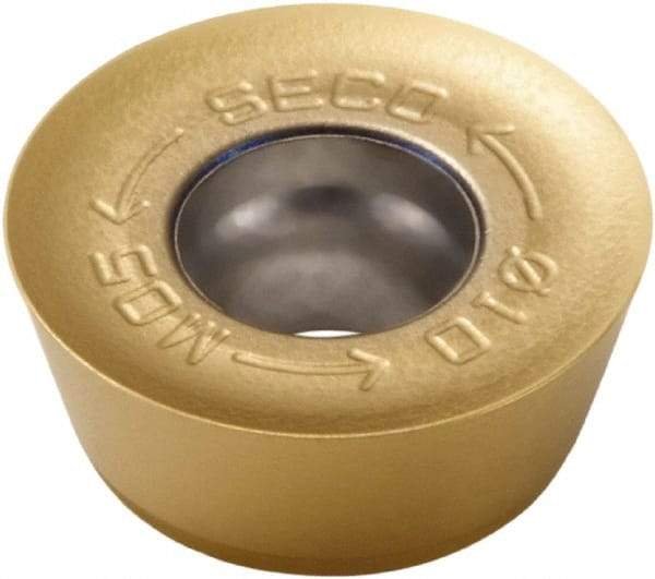 Seco - RDHT10T3M0 M07 Grade F40M Carbide Milling Insert - TiAlN/TiN Finish, 0.156" Thick, 0.394" Inscribed Circle - Exact Tool & Supply
