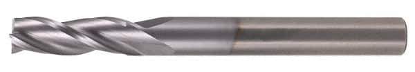 Atrax - 9/16", 1-1/4" LOC, 9/16" Shank Diam, 3-1/2" OAL, 3 Flute, Solid Carbide Square End Mill - Single End, TiN Finish, Spiral Flute, 30° Helix, Centercutting, Right Hand Cut - Exact Tool & Supply