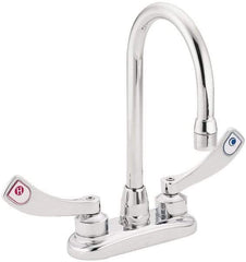 Moen - 2 Hole Mount, Spout Reach Commercial Faucet - Two Handle, Wrist Blade Handle, High Spout, No Drain - Exact Tool & Supply