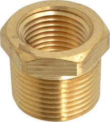 Parker - 3/4 Male Thread x 1/2 Female Thread, Brass Industrial Pipe Hex Bushing - MNPTF x FNPTF, 1,000 psi - Exact Tool & Supply