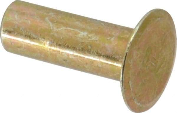 RivetKing - 0.134 to 0.141" Hole Diam, Countersunk Head, Zinc Plated Steel, Semi Tubular Rivet - 3/8 Head Diam, 1/2" Length Under Head, 150° Countersunk Head, 3/16 Body Diam - Exact Tool & Supply