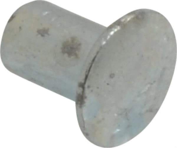 RivetKing - 0.084 to 0.09" Hole Diam, Round Head, Zinc Plated Steel, Semi Tubular Rivet - 7/32 Head Diam, 3/16" Length Under Head, 1/8 Body Diam - Exact Tool & Supply