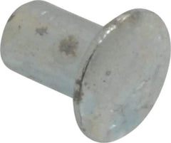 RivetKing - 0.084 to 0.09" Hole Diam, Round Head, Zinc Plated Steel, Semi Tubular Rivet - 7/32 Head Diam, 3/16" Length Under Head, 1/8 Body Diam - Exact Tool & Supply