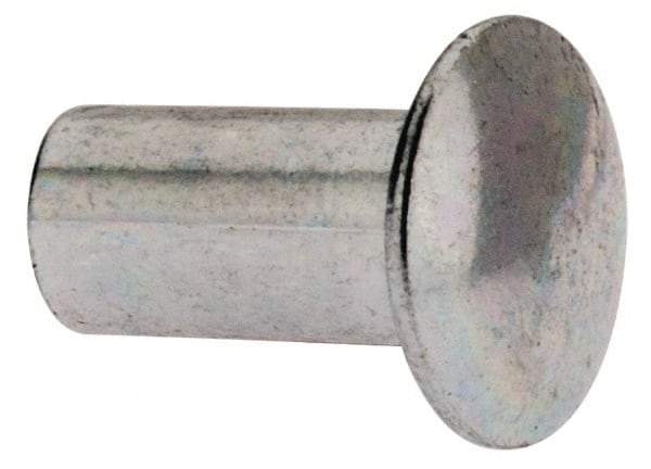RivetKing - 0.084 to 0.09" Hole Diam, Round Head, Zinc Plated Steel, Semi Tubular Rivet - 7/32 Head Diam, 1/4" Length Under Head, 1/8 Body Diam - Exact Tool & Supply