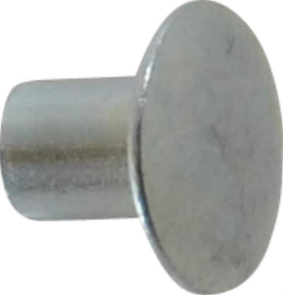 RivetKing - 0.134 to 0.141" Hole Diam, Round Head, Zinc Plated Steel, Semi Tubular Rivet - 3/8 Head Diam, 1/4" Length Under Head, 3/16 Body Diam - Exact Tool & Supply