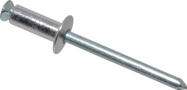 RivetKing - Dome Head Aluminum Peel Blind Rivet - Steel Mandrel, 0.188" to 0.354" Grip, 3/8" Head Diam, 0.196" Max Hole Diam, 0.551 to 0.590" Length Under Head, 3/16" Body Diam - Exact Tool & Supply
