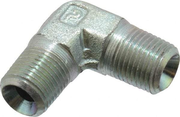Parker - 1/8 Male Thread, Zinc Plated Steel Industrial Pipe 90° Male Elbow - MNPTF, 6,000 psi - Exact Tool & Supply