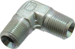 Parker - 1/8 Male Thread, Zinc Plated Steel Industrial Pipe 90° Male Elbow - MNPTF, 6,000 psi - Exact Tool & Supply