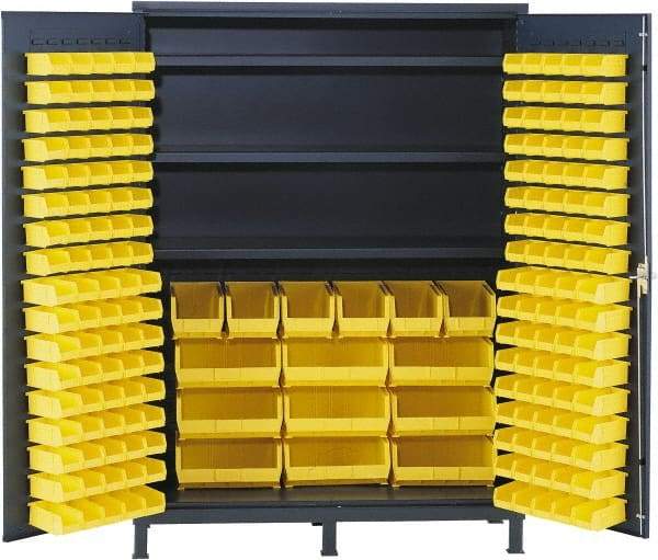 Valley Craft - 3 Shelf 185 Bin Storage Cabinet - Steel, 60" Wide x 24" Deep x 84" High, Gray - Exact Tool & Supply