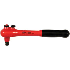 Wiha - 1/2" Drive Pear Head Ratchet - Insulated Finish, 10" OAL, 48 Gear Teeth, 1,000 Volt Insulated Handle, Reversible Head - Exact Tool & Supply