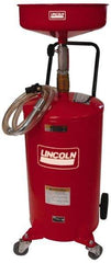 Lincoln - 18 Gal Pressurized Evacuation Drain Container with Casters - Red with 14" Bowl, 40" Long Hose - Exact Tool & Supply